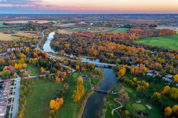 istock Aerial Grand River at dusk in Conestogo, St. Jacobs, Canada 1332387082