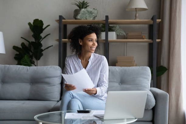 istock Pensive biracial manage budget pay bills online 1332387160