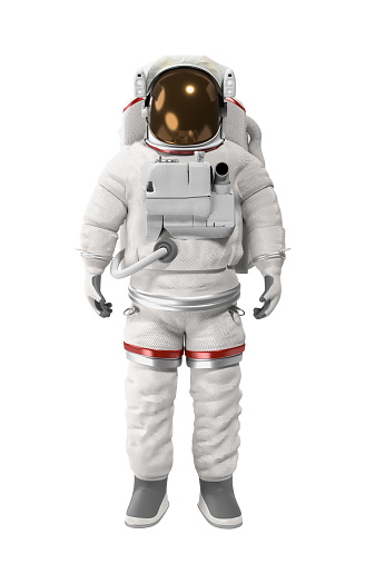 Astronauta o cosmonauta en traje espacial contra una superficie blanca photo