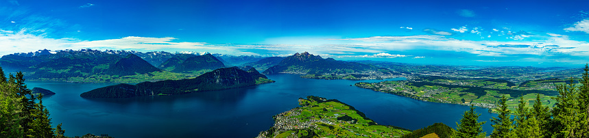 Panorama from Rigi with view of swiss alps. Holiday destination.