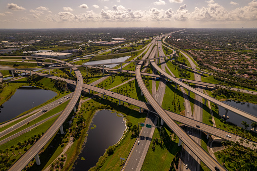 Aerial drone photography highway interchange Sunrise Florida USA 595 I75 flyover