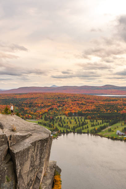 istock Woman looking at lake and forest during autumn. 1332391473