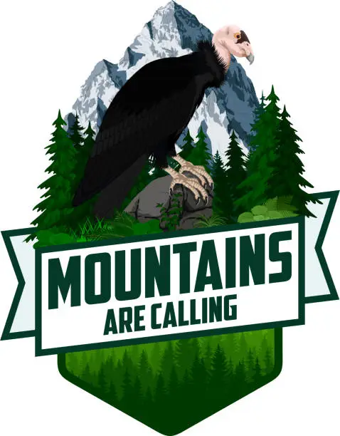 Vector illustration of The Mountains Are Calling. vector Outdoor Adventure Inspiring Motivation Emblem logo illustration with