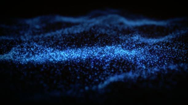 istock Abstract flowing smooth surface, fractal waves background from blinking particles. Grid, mesh of dots 1332397945