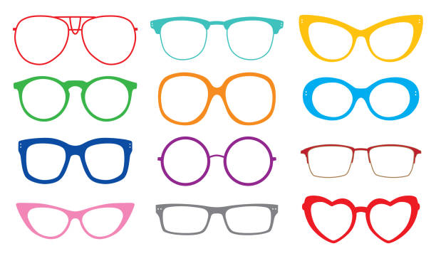 illustrations, cliparts, dessins animés et icônes de lunettes colorées icônes - horn rimmed glasses