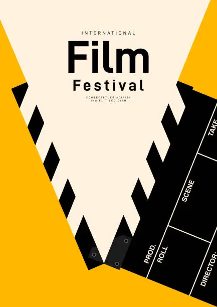 Vector illustration of Movie poster design template background with vintage film slate