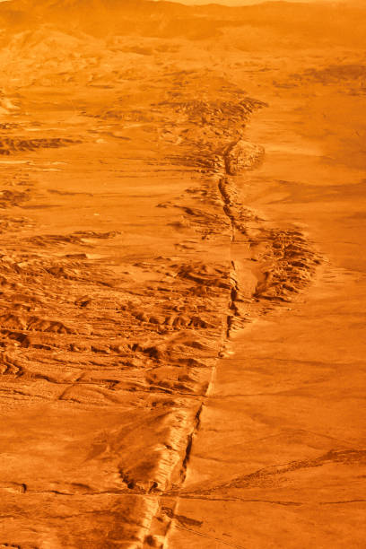 San Andreas earthquake fault line desert California stock photo