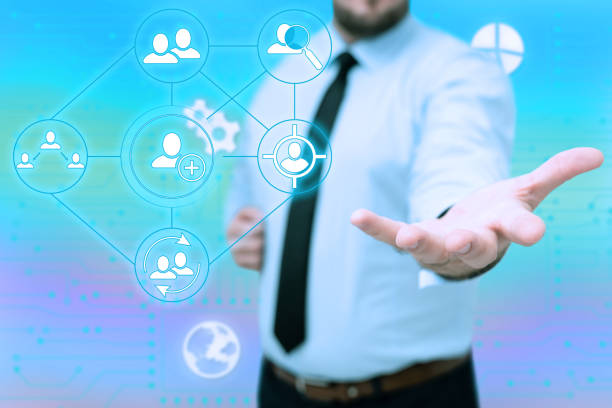istock Man In Uniform Side Standing Stretching Hand Holding New Futuristic Technologies. Gentelman Extending Palms Carrying New Innovative Concepts. 1332410795