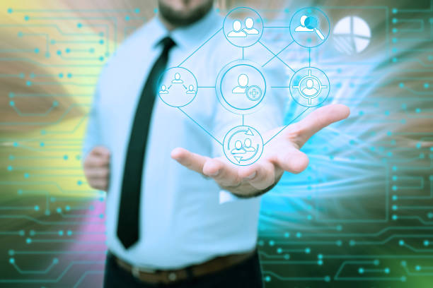 istock Man In Uniform Side Standing Stretching Hand Holding New Futuristic Technologies. Gentelman Extending Palms Carrying New Innovative Concepts. 1332410803