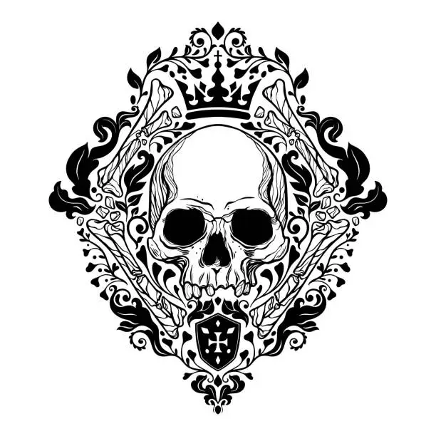 Vector illustration of Floral Royal Skull Damask art