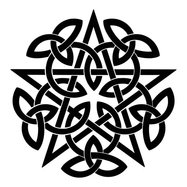 Vector illustration of Black pentagram with celtic knots