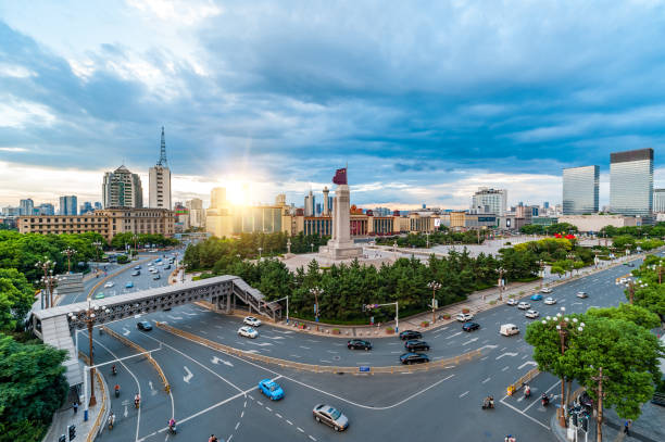 istock The light trails on the modern building background in shanghai china. 1332414679