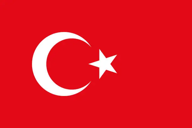 Vector illustration of National flag of Turkey original size and colors vector illustration, Turkish flags featuring star and crescent, al bayrak or as al sancak in Turkish national anthem, Ottoman flag in Turkish Flag Law