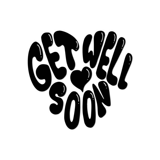 Get Well Soon Get Well Soon Hand Lettered Calligraphy On White Background With Heart Shape.  Lettering For Invitation, greeting Card, Prints and Posters. Hand Drawn Inscription, Calligraphic Design. get well soon stock illustrations
