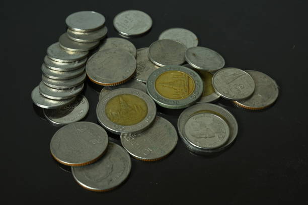 Thailand coin money on black background