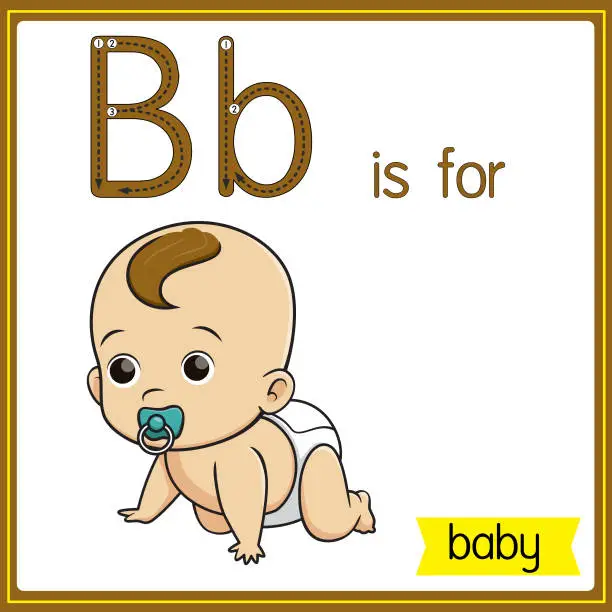 Vector illustration of Vector illustration for learning the alphabet For children with cartoon images. Letter B is for baby.