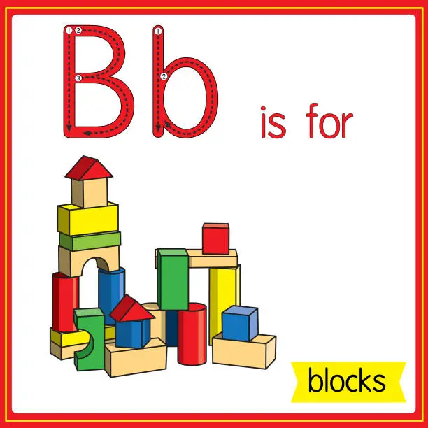 Vector illustration of Vector illustration for learning the alphabet For children with cartoon images. Letter B is for blocks.