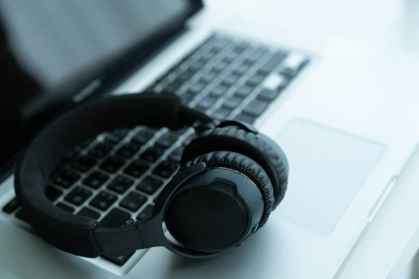 istock Audio headphones and podcast. 1332429751