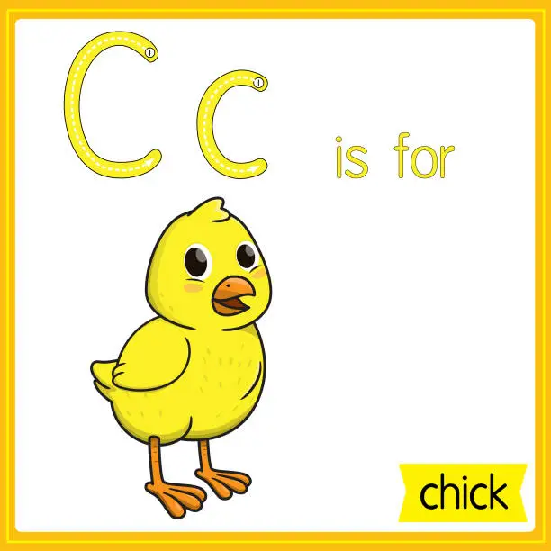 Vector illustration of Vector illustration for learning the alphabet For children with cartoon images. Letter C is for chick.