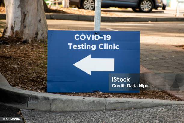 Covid19 Testing Clinic Sign Coronavirus Outbreak Stock Photo - Download Image Now - Medical Test, Coronavirus, Drive Thru Sign