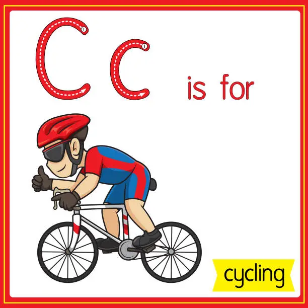 Vector illustration of Vector illustration for learning the alphabet For children with cartoon images. Letter C for cycling.