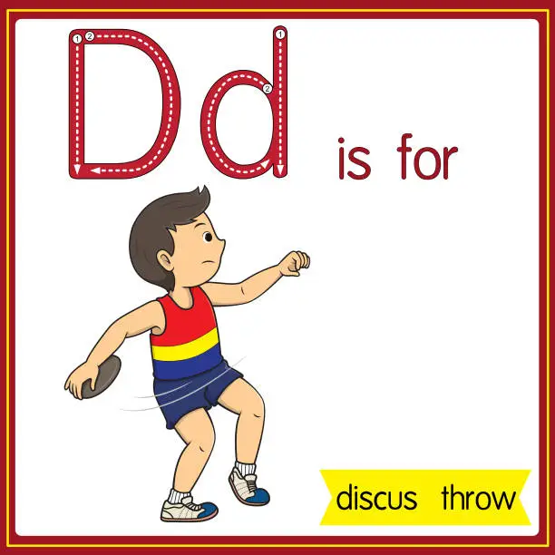 Vector illustration of Vector illustration for learning the alphabet For children with cartoon images. Letter D is for discus throw.