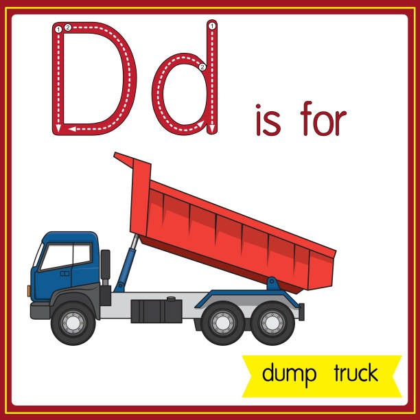 illustrations, cliparts, dessins animés et icônes de illustration vectorielle pour l’apprentissage de l’alphabet pour les enfants avec des images de dessins animés. la lettre d est pour le camion à tambour. - export mot anglais