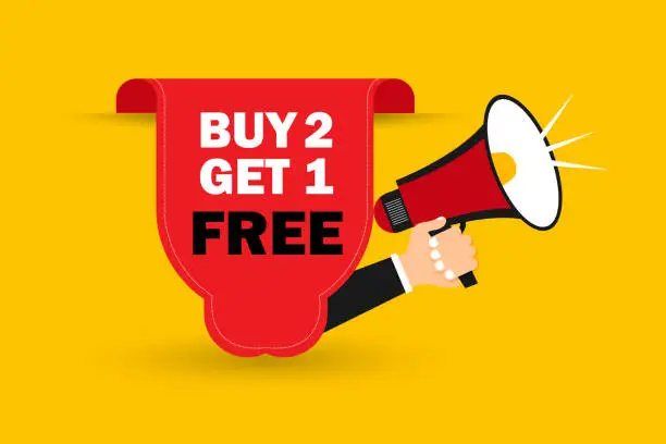 Vector illustration of Buy 2 Get 1 Free, sale tag, banner design template