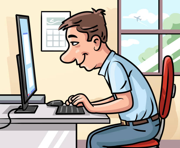 Man Using Computer Cartoon Drawig 160+ Man Sitting Desktop Computer Drawing Stock Illustrations, Royalty ...