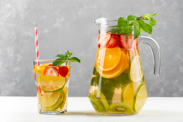 istock Water flavored with fresh summer fruit. 1332438749