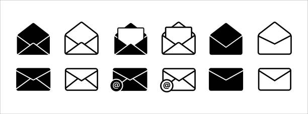 illustrations, cliparts, dessins animés et icônes de jeu d’icônes vectorielles de courrier de message et d’enveloppe de courrier électronique. illustration d’enveloppe de courrier de conception plate de base. - enfold