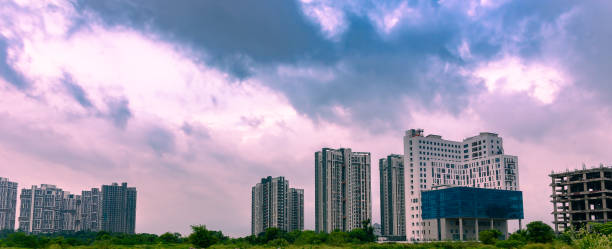 High rise Buildings . Kolkata, India, July 18,2021: Landscape view of High rise Buildings along with Moody Sky . Selective Focus is used. newtown stock pictures, royalty-free photos & images