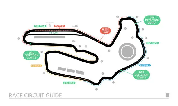 Vector illustration of Race circuit guide has a top view. The track isolated on white background. Vector illustration.