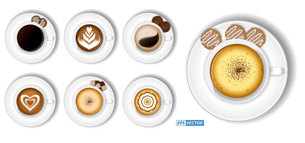 istock set of realistic coffee cup cappuccino latte isolated or coffee cup assortment top view or hot morning drinks concept. eps vector 1332448982