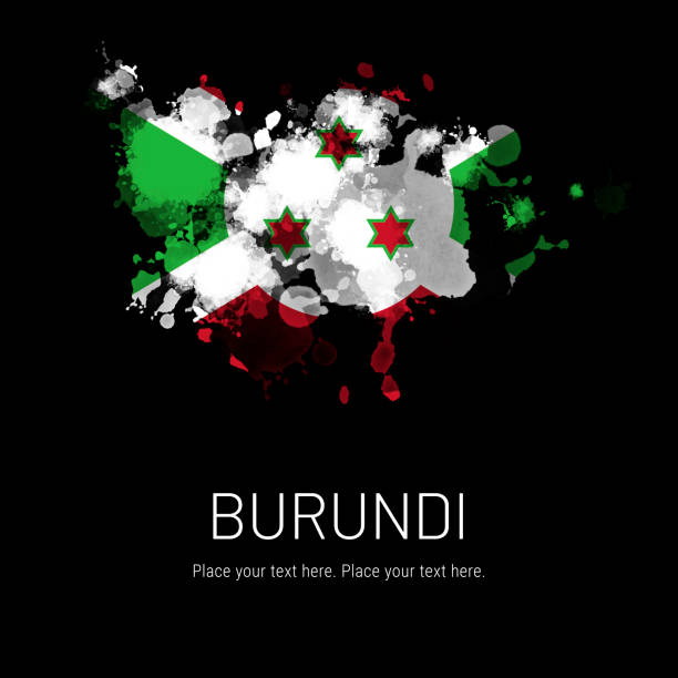 Flag of Burundi ink splat on black background Flag of Burundi ink splat on black background. Splatter grunge effect. Copy space. Solid background. Text sample. burundi east africa stock pictures, royalty-free photos & images