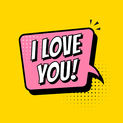 I love you. Vector image. LOVE Happy Valentines day card. Comic elements and patterns, phras. Clouds for explosions like boom. Pop-art.