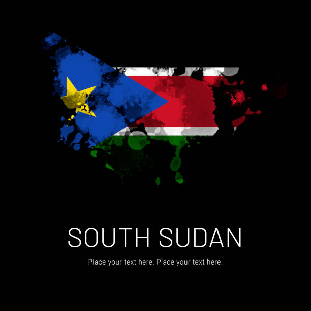 Flag of South Sudan ink splat on black background Flag of South Sudan ink splat on black background. Splatter grunge effect. Copy space. Solid background. Text sample. south sudan stock pictures, royalty-free photos & images