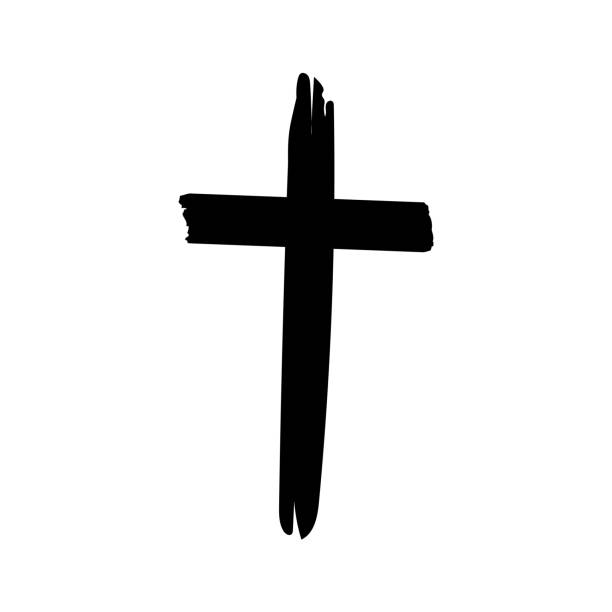 handgezeichnete schwarze grungekreuz-ikone, einfaches christliches kreuzzeichen, handgemalte kreuzsymbole - cross shape cross dirty grunge stock-grafiken, -clipart, -cartoons und -symbole