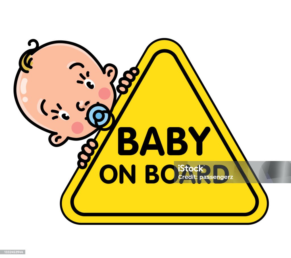 Baby On Board Sticker Funny Small Boy And Sign Stock Illustration -  Download Image Now - Baby On Board, Car Safety Seat, Sticker - iStock