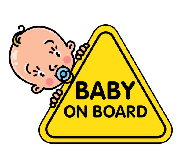 Baby On Board Sticker Funny Small Boy And Sign Stock Illustration - Download  Image Now - Baby On Board, Car Safety Seat, Baby - Human Age - iStock