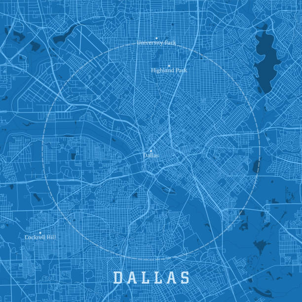 Dallas TX City Vector Road Map Blue Text vector art illustration