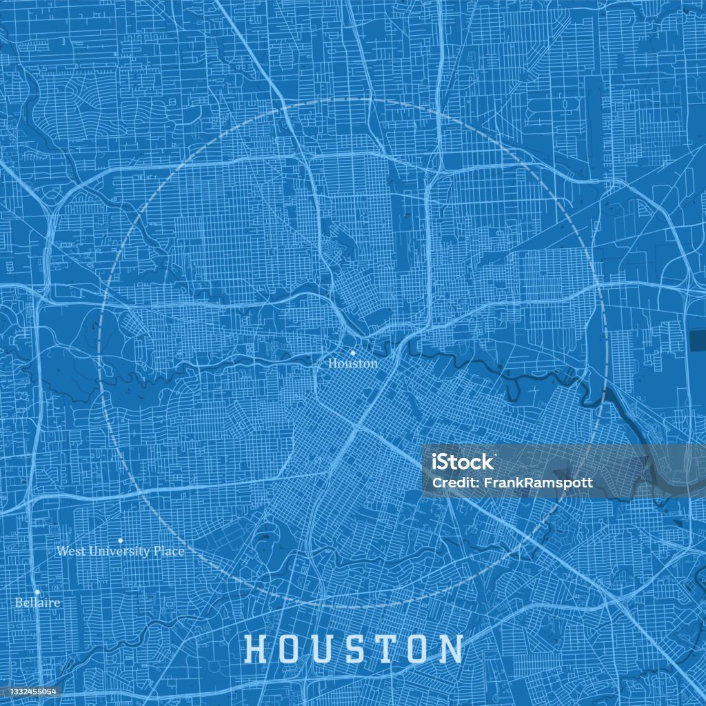 Houston TX City Vector Road Map Blue Text - Royalty-free Houston - Teksas Vector Art