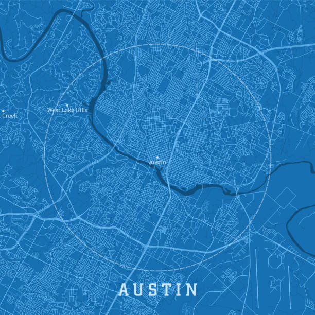 Austin TX City Vector Road Map Blue Text vector art illustration