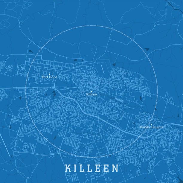 Killeen TX City Vector Road Map Blue Text vector art illustration
