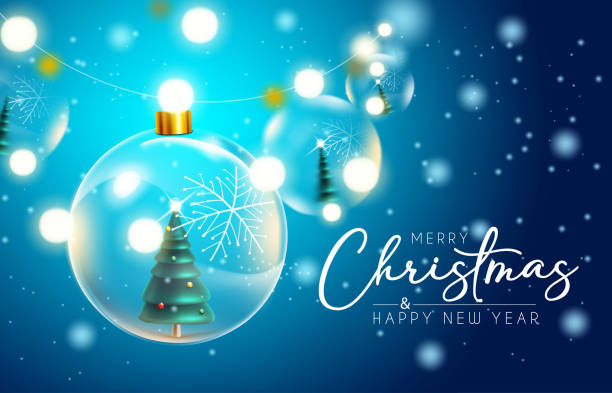 istock Merry christmas vector background design. Merry christmas greeting text with hanging crystal balls and pine tree elements for xmas holiday celebration card decoration. 1332455815