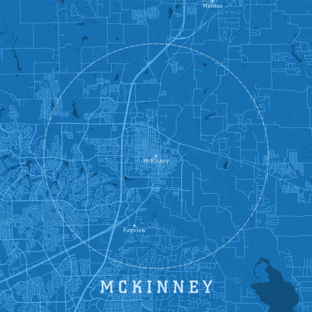 McKinney TX City Vector Road Map Blue Text vector art illustration