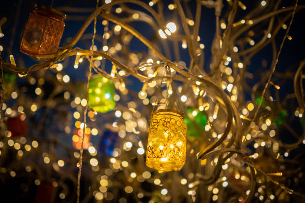 istock Colorful fairy light in a glass jar 1332456424