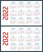 istock calendar for 2022 starts sunday and monday, vector calendar design 2022 year 1332464096