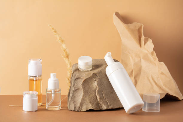 istock Set of cosmetics products with natural materials 1332468704