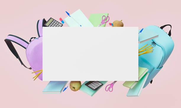 istock school supplies with backpacks and blank frame in front 1332469060